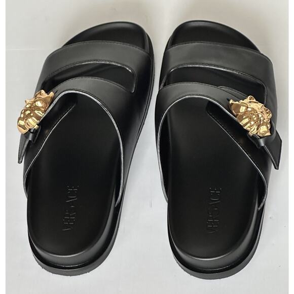 Versace Medusa Black Leather Slides Sandals 13 US (46 Euro) 1020767 NIB $700 main image 9